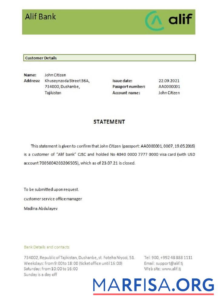 Realistic Tajikistan Alif bank closure reference real example